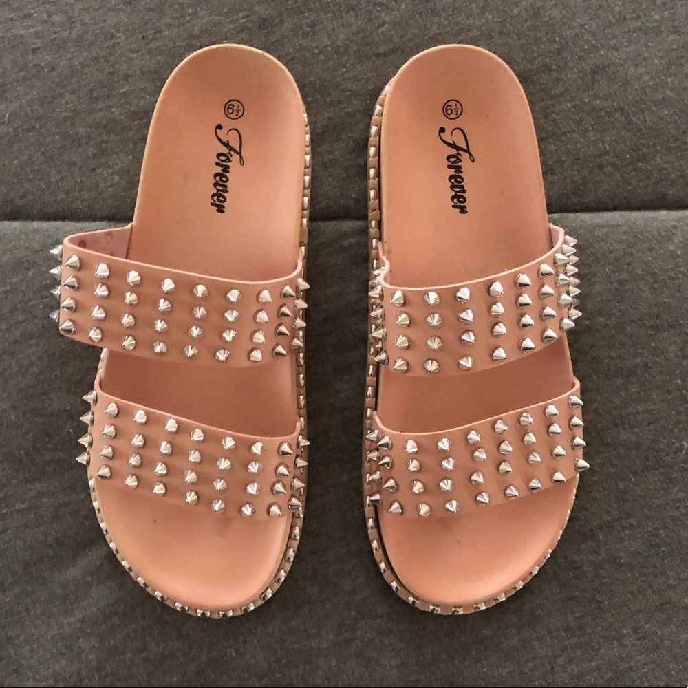 Studded Coral/Pink Slip on Sandals